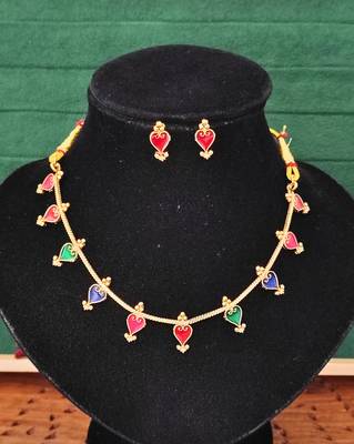 Meenakari heart shapd palakka necklace set, high gold polish, multicolor enamel jewelry 3