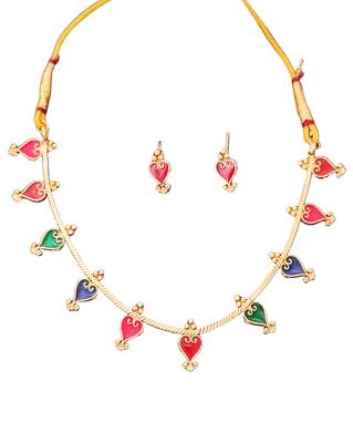 Meenakari heart shapd palakka necklace set, high gold polish, multicolor enamel jewelry 4