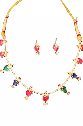 Meenakari heart shapd palakka necklace set, high gold polish, multicolor enamel jewelry