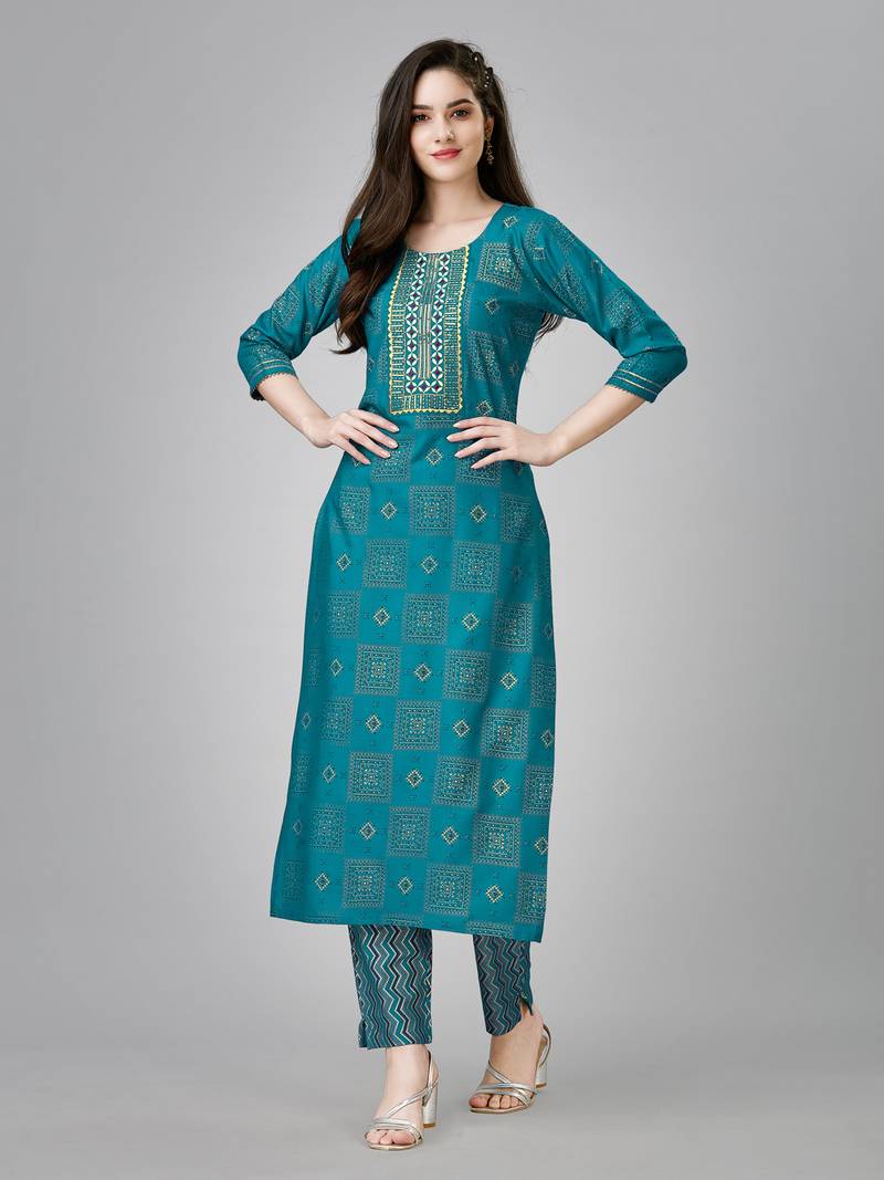  Women's Rayon Blend Floral Straight Printed Kurta Pant With Dupatta | kurta sets for woman