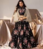 Fashional Georgette Embroidery Black Readymade Koti Lehenga Choli
