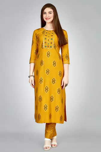  Women's Rayon Blend Floral Straight Printed Kurta Pant With Dupatta | kurta sets for woman