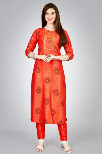  Women's Rayon Blend Floral Straight Printed Kurta Pant With Dupatta | kurta sets for woman