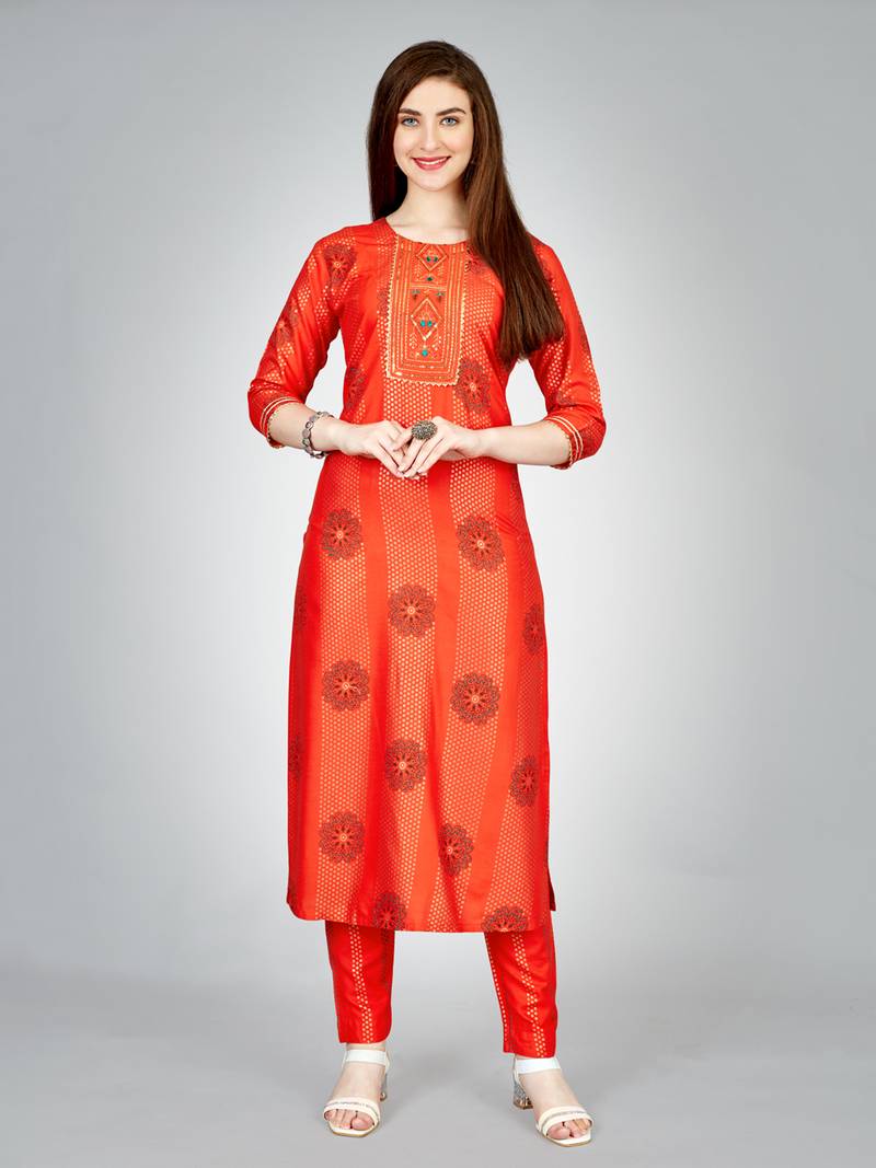  Women's Rayon Blend Floral Straight Printed Kurta Pant With Dupatta | kurta sets for woman