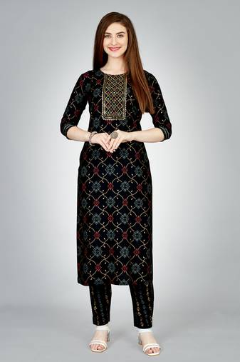  Women's Rayon Blend Floral Straight Printed Kurta Pant With Dupatta | kurta sets for woman