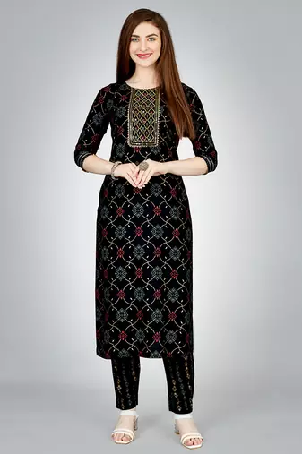  Women's Rayon Blend Floral Straight Printed Kurta Pant With Dupatta | kurta sets for woman