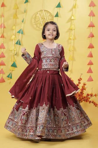 Trendy Vichitra Silk Embroidery work Maroon Readymade Lehenga Choli
