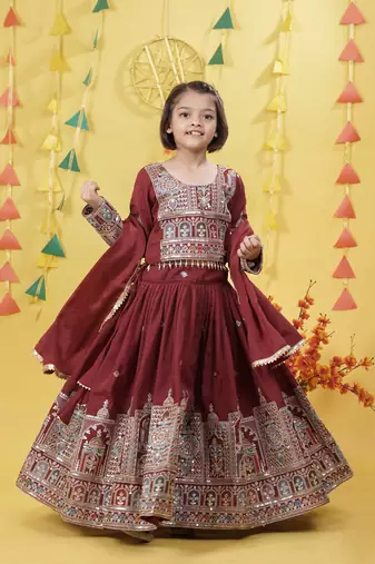 Trendy Vichitra Silk Embroidery work Maroon Readymade Lehenga Choli