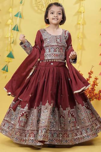 Trendy Vichitra Silk Embroidery work Maroon Readymade Lehenga Choli