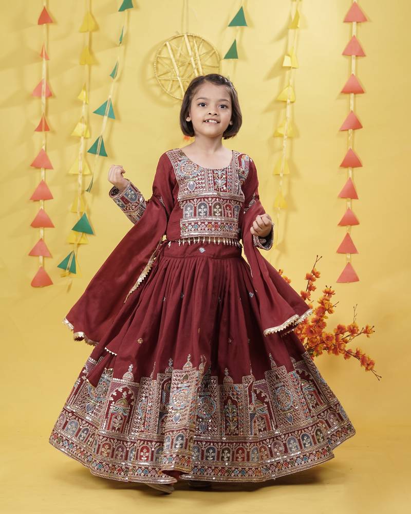 Trendy Vichitra Silk Embroidery work Maroon Readymade Lehenga Choli