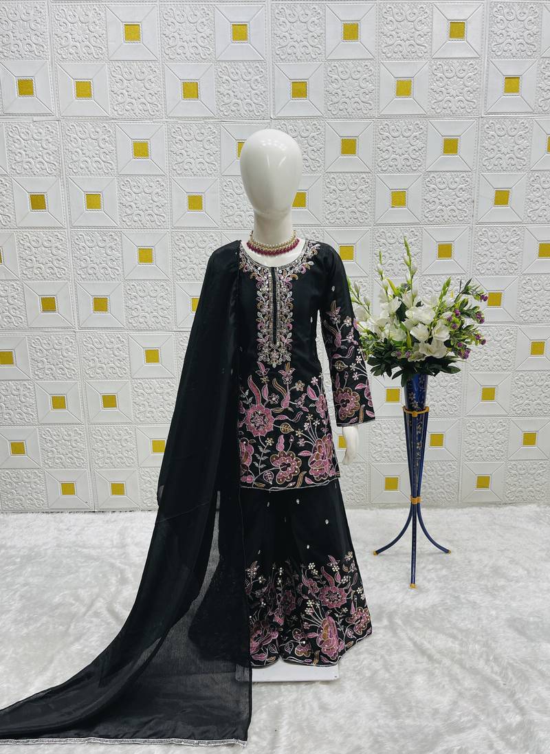 Unique Chinon Silk Embroidery Black Readymade Salwar Suit