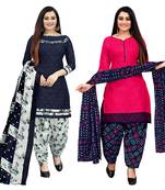 Multicolor cotton blend printed unstitched salwar suit material combo of 2
