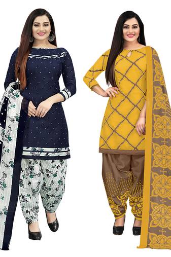 Multicolor cotton blend printed unstitched salwar suit material combo of 2