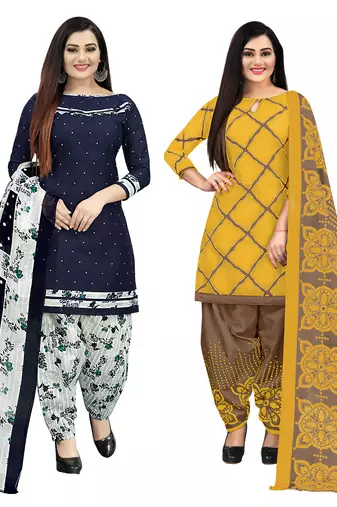 Multicolor cotton blend printed unstitched salwar suit material combo of 2