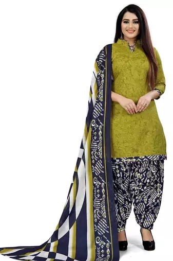 Multicolor cotton blend printed unstitched salwar suit material combo of 2