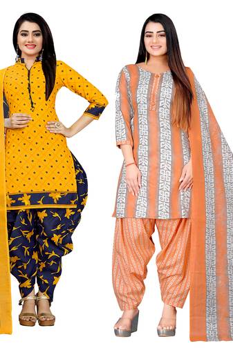 Multicolor cotton blend printed unstitched salwar suit material combo of 2