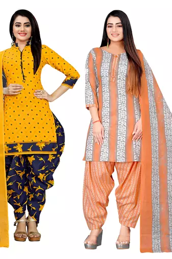 Multicolor cotton blend printed unstitched salwar suit material combo of 2