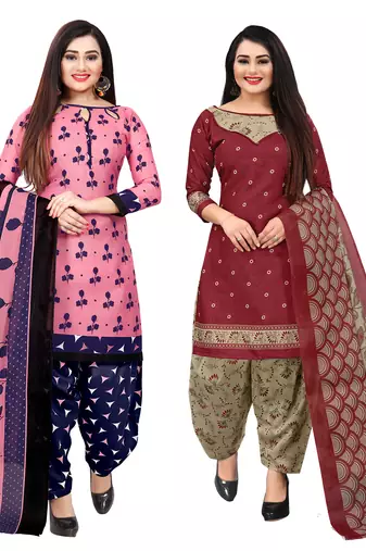 Multicolor cotton blend printed unstitched salwar suit material combo of 2