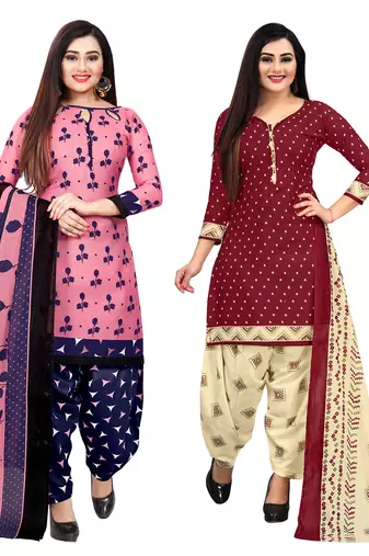Multicolor cotton blend printed unstitched salwar suit material combo of 2