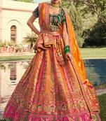 mustard banarasi silk woven zarkan cut work embroidered lehenga choli