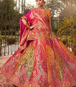 multicolor banarasi silk woven zarkan cut work embroidered lehenga choli