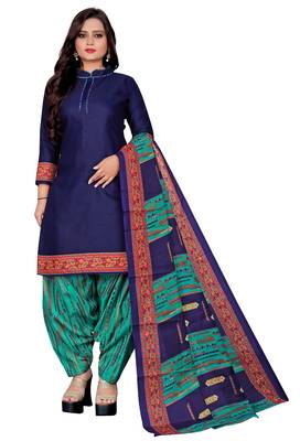 Multicolor cotton blend printed unstitched salwar suit material combo of 2 2