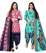 Multicolor cotton blend printed unstitched salwar suit material combo of 2