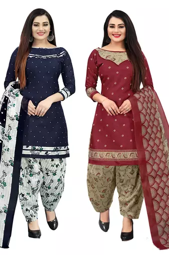 Multicolor cotton blend printed unstitched salwar suit material combo of 2