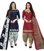 Multicolor cotton blend printed unstitched salwar suit material combo of 2