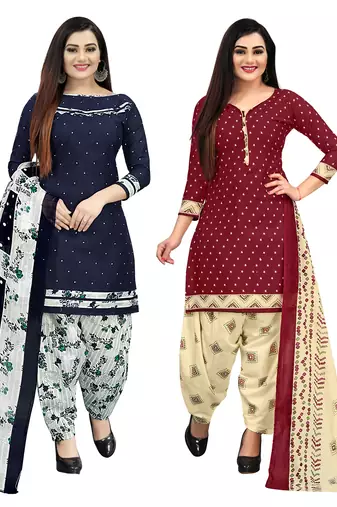 Multicolor cotton blend printed unstitched salwar suit material combo of 2
