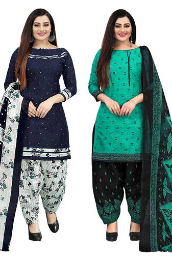 Multicolor cotton blend printed unstitched salwar suit material combo of 2