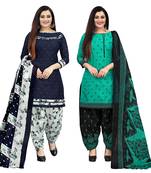 Multicolor cotton blend printed unstitched salwar suit material combo of 2