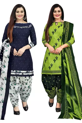 Multicolor cotton blend printed unstitched salwar suit material combo of 2