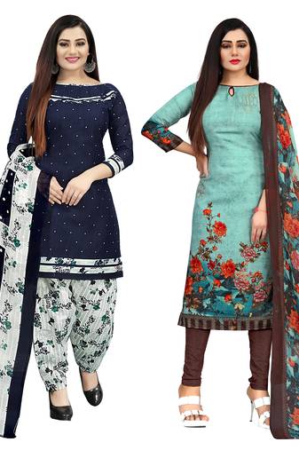 Multicolor cotton blend printed unstitched salwar suit material combo of 2