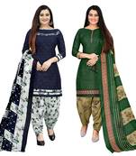 Multicolor cotton blend printed unstitched salwar suit material combo of 2