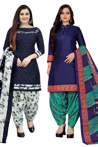 Multicolor cotton blend printed unstitched salwar suit material combo of 2