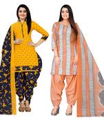 Multicolor cotton blend printed unstitched salwar suit material combo of 2