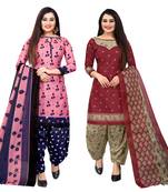 Multicolor cotton blend printed unstitched salwar suit material combo of 2