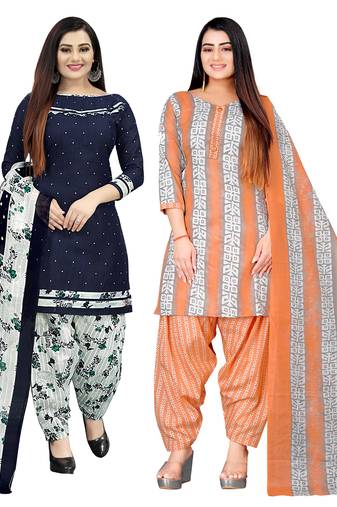 Multicolor cotton blend printed unstitched salwar suit material combo of 2