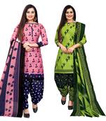 Multicolor cotton blend printed unstitched salwar suit material combo of 2