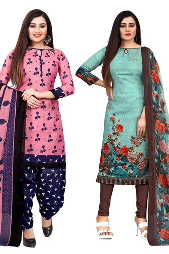 Multicolor cotton blend printed unstitched salwar suit material combo of 2