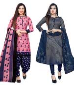 Multicolor cotton blend printed unstitched salwar suit material combo of 2