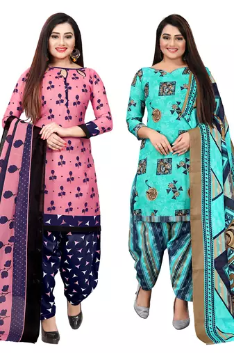 Multicolor cotton blend printed unstitched salwar suit material combo of 2