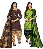 Multicolor cotton blend printed unstitched salwar suit material combo of 2