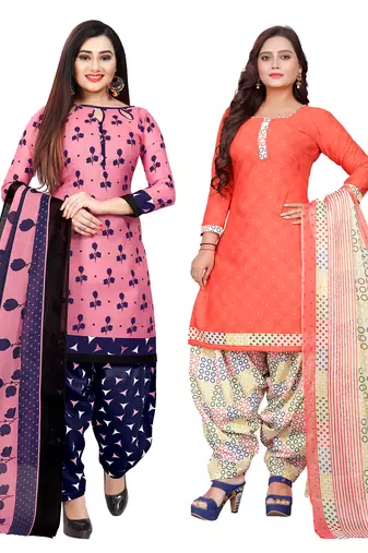 Multicolor cotton blend printed unstitched salwar suit material combo of 2