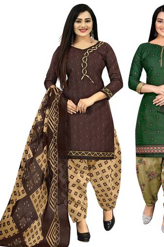 Multicolor cotton blend printed unstitched salwar suit material combo of 2