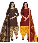 Multicolor cotton blend printed unstitched salwar suit material combo of 2