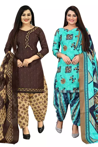 Multicolor cotton blend printed unstitched salwar suit material combo of 2