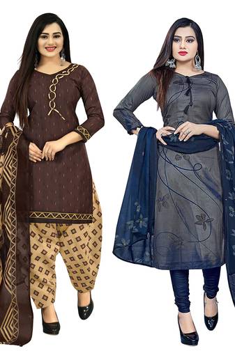 Multicolor cotton blend printed unstitched salwar suit material combo of 2