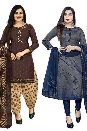 Multicolor cotton blend printed unstitched salwar suit material combo of 2